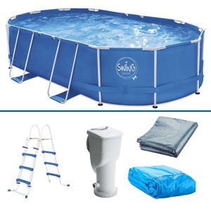 Swing Pool Set Metal Frame zwembad - 488x305x107cm