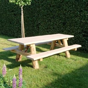 500cm - Robuuste Douglas Picknicktafel - Boomstam